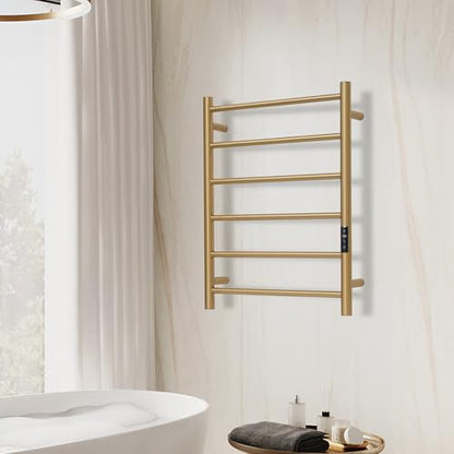 Electric Towel Rack with Voice Control for Alexa & Google Home,TUYA-Wall-Mounted Bathroom Heating Towel Warmer,Plug-in,26.77x20.47x4.39in,Stainless Steel Material,Gold，6 Bars - color: Gold With Wifi, size: 6 Bar