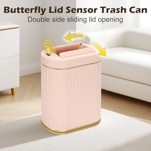 SYNCVIBE Bathroom Sensor Trash Can, 2 Gallon, Butterfly Lid, Pink | Automatic Garbage Can, Waterproof Slim Trash Bin, Under-Counter IPX5 Wastebasket for Dorm, Kitchen, Bedroom and Living Room - color: Pink