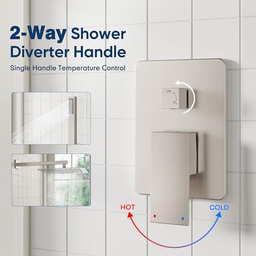 ESNBIA Ceiling Shower System, All Metal Shower Faucet set with Pressure Balance Valve,10 Inches Rain Shower Head with Handheld Spray Combo, Brushed Nickel - color: Brushed Nickel, size: 10 Inch
