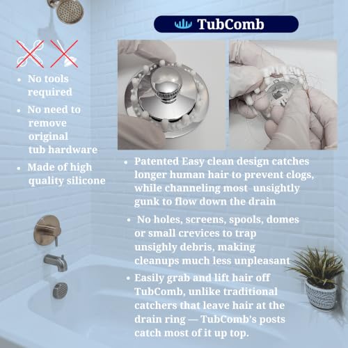 The Selective Tub Drain Hair Catcher, Filters Hair, Not Debris, 3 Pack Fits Lift and Turn, Toe Touch and Pop Up Drains for Longer Human Hair