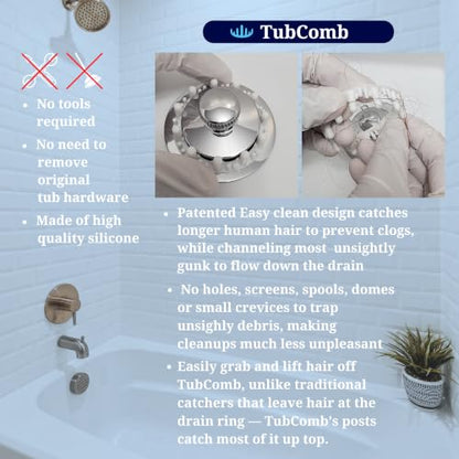The Selective Tub Drain Hair Catcher, Filters Hair, Not Debris, 3 Pack Fits Lift and Turn, Toe Touch and Pop Up Drains for Longer Human Hair