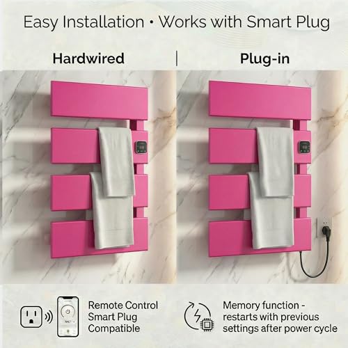 4 Panel Pink Heated Towel Rack for Bathroom Towel Warming | Fast-heat in 2-3 minutes. Dry towels in 4 hours. Smart thermo control and precise timer, Work with Smart Plug. - size: 4 Panel