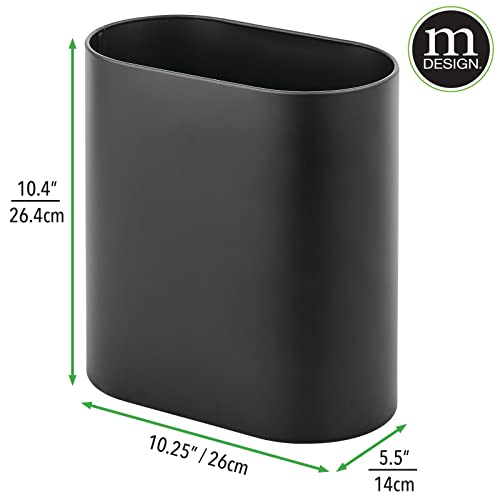 mDesign Slim Pill-Shaped Metal 1.98 Gallon/7 Liter Recycle Trash Can Wastebasket, Garbage Container Bin - Bathroom, Kitchen, Bedroom, Office - Durable Stainless Steel, Mirri Collection, Black - color: Black