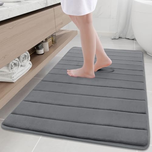 Buganda Memory Foam Bath Mat, 47" x 32", Ultra Soft and Non-Slip Bathroom Rugs, Water Absorbent and Machine Washable Bath Rug Runner for Bathroom, Shower, and Tub, Grey - color: Grey, size: 47" X 32"
