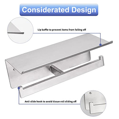 Double Toilet Paper Holder with Shelf,Idealmax Toilet Paper Holder Brushed Nickel,Large Commercial Toilet Paper Dispenser Phone Shelf, Wall Mounted Tissue Roll for Bathroom, Stainless Steel