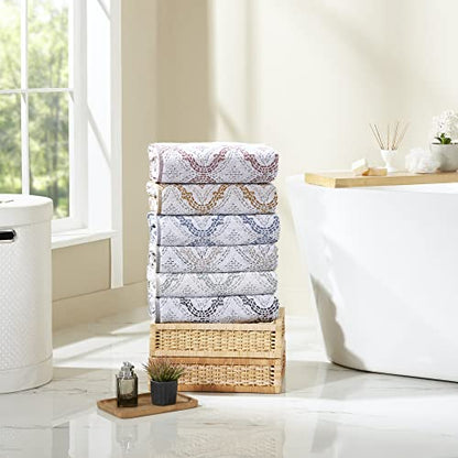Modern Threads Capri 6-Piece Reversible Yarn Dyed Jacquard Towel Set - Bath Towels, Hand Towels, & Washcloths - Super Absorbent & Quick Dry - 100% Combed Cotton, Denim - color: Denim, size: Small, style: Soft Geometric