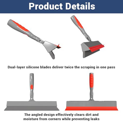 Floor Squeegee for Concrete Floor, 15.8" Large Heavy Duty Squeegee for Floor with 60" Adjustable Handle, 2-in-1 Silicone & EVA Blade for Garage,Concrete,Tile,Bathroom,Window Glass Cleaning