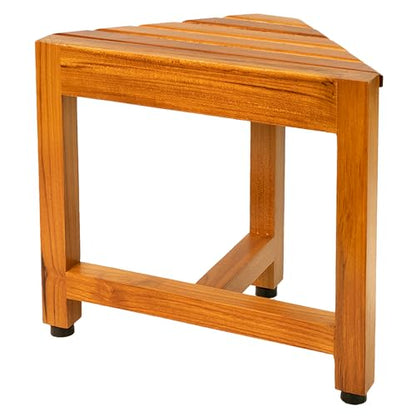 VaeFae Teak Wood Corner Shower Stool for Shaving Foot Rest, Small | Sturdy Design, Triangle Space-Saving Frame, Non-Slip Feet, Easy To Clean