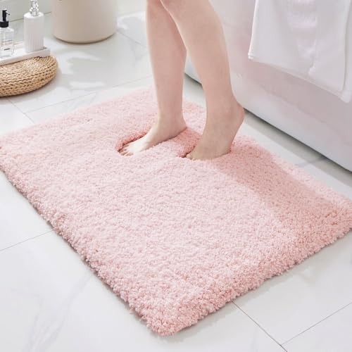 ILANGO Pink Bathroom Rugs 24" × 17" Non Slip & Super Absorbent Extra Thick Soft, Washable Bath Mat for Floor, Non Shedding Microfiber Plush Holiday Bath Rug with Rubber for Shower Sink - color: Pink, size: 1'5" x 2' (17''x24'' Bathroom Rug)