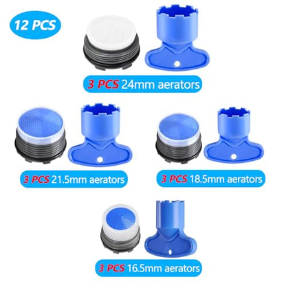 12 PCS Faucet Aerator Set, M16.5, M18.5, M21.5, M24, Kitchen & Bathroom Sink Aerator Replacement with Key Removal Wrench Tool - style: 16.5MM+18.5MM+21.5MM+24MM