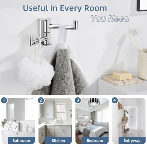 Aomasi 180° Swivel Towel Hook for Bathroom, 304 Stainless Steel Wall Mounted Double Robe Hook, Heavy Duty 11LB Towel Hanger, Polished Chrome - color: Polished Chrome, size: 1 Pack