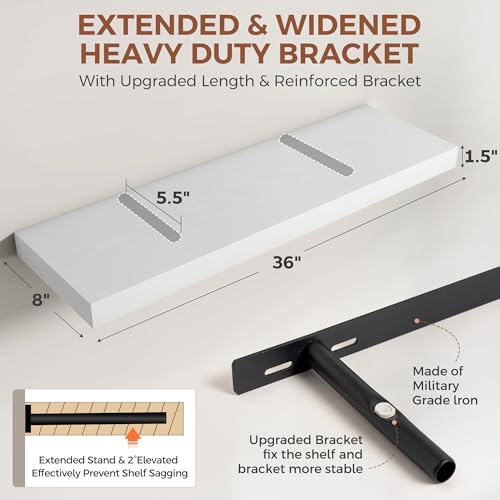Dreamland White Floating Shelves 36 Inch Long,8 Inch Deep Floating Shelves,36" W x 8" D Wall Shelves for Bedroom,Living Room,Kitchen,Bathroom,Set of 2 - color: White, size: 36 Inch