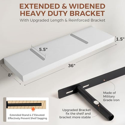 Dreamland White Floating Shelves 36 Inch Long,8 Inch Deep Floating Shelves,36" W x 8" D Wall Shelves for Bedroom,Living Room,Kitchen,Bathroom,Set of 2 - color: White, size: 36 Inch