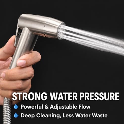 Handheld Bidet Sprayer for Toilet, Dual Spray Modes with Lockable Push Button, High Pressure Bathroom Sprayer, No-Drill Toilet Tank Mount, Stainless Steel Hose Set, Black Finish, Niken Color - color: Brushed Niken