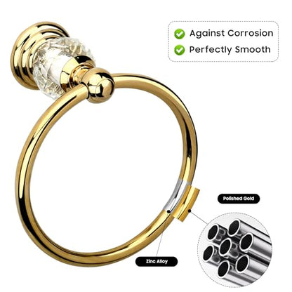 Crystal Gold Towel Ring, Gold Bathroom Towel Holder Ring, Golden Towel Rack Hanger Home Hand Towel Ring Towel Holder for Bathroom Wall Mounted Bathroom Accessory - color: Gold