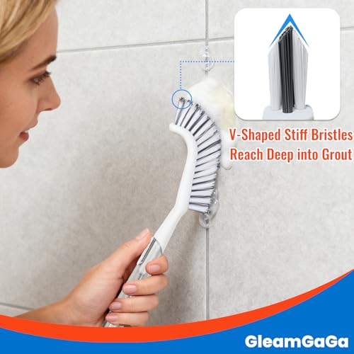 3 Pack Shower Brush for Cleaning, Heavy-Duty Scrub Brush Set for Bathroom | 3 Specialized Brushes, Stiff Bristles, Curved Brush, V-Shaped Grout Brush, Bathroom Deep Cleaning