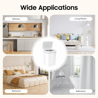Touchless Trash Can 4 Gallon, Motion Sensor Automatic Trash Can with LED Light, IPX5 Waterproof Smart Waste Bin for Kitchen Bathroom Bedroom, White Rectangular Garbage Can, 8.66x7.87Inch