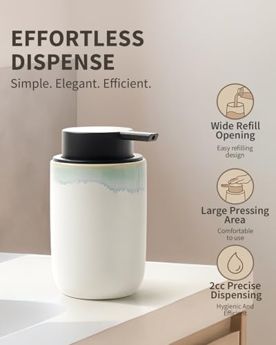 BosilunLife Hand Soap Dispenser for Kitchen, Bathroom Countertop | Foam Soap Dispenser Bathroom Ceramic Dish Liquid Soap Dispenser (White with Blue-Green Rim Liquid Pump) - color: White With Blue-green Rim