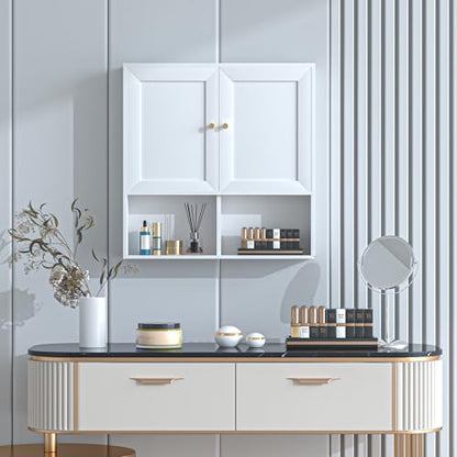 Bathroom Wall Cabinet, Medicine Cabinet with 2 Door and Adjustable Shelves,3-Tier Wood Hanging Storage Over The Toilet,White Wall Mounted Cabinet for Bathroom, Kitchen,Laundry Room