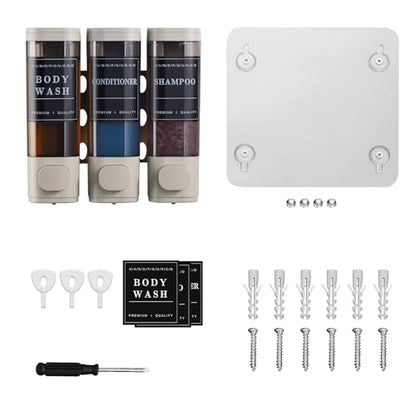 Shampoo and Conditioner Dispenser,Shower Dispenser 3 Chamber No Drilled Shampoo Dispenser for Shower Wall Mounted Body Wash for Bathroom Kitchen Hotel Large Capacity,Light Gray - color: Light Gray