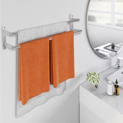 Double Towel Bar, 24Inch Towel Rack for Bathroom, Stainless Steel Double Bath Towel Bar, Wall Mounted Towel Holder, Double Towel Rod Towel Rail Hanger for Wall, Kitchen (Brush Nickel) - color: Brush Nickel-24inch-b