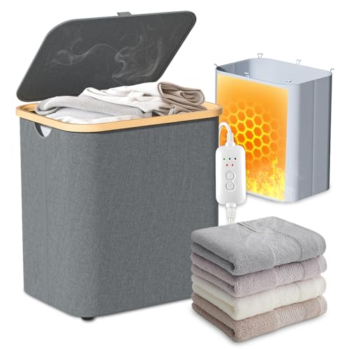 Towel Warmer & Laundry Basket 2-in-1, Foldable Towel Warmer for Bathroom with Removable Heating Bag, 20/40/60Mins Fast Heating, Auto Shut-Off, Fits 3 Large Towels Blankets, Ideal Xmas Gift - color: Grey