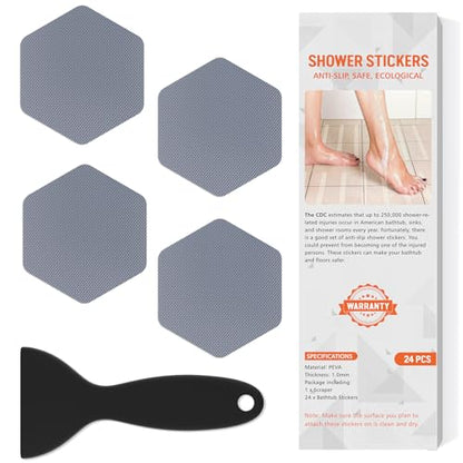 Non Slip Bathtub Stickers, Shower Stickers for Safety Bathroom Tubs, Bathtub Non Slip Stickers and Adhesive Decals Scraper for Bath Tub, Shower Floor, Stairs, Ladders(Square Shape) (24, Grey) - color: Grey