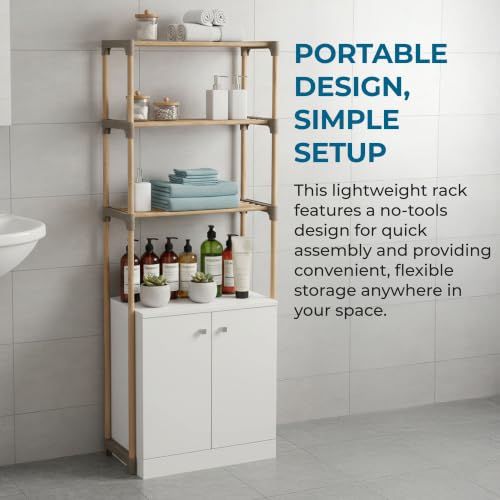 Honey-Can-Do 3-Tier Wood Over-the-Toilet Storage Shelf, Natural | Space-saving natural wood shelf fits over toilet/small appliances. 2 slatted shelves + hanging bar. Tool-free build.