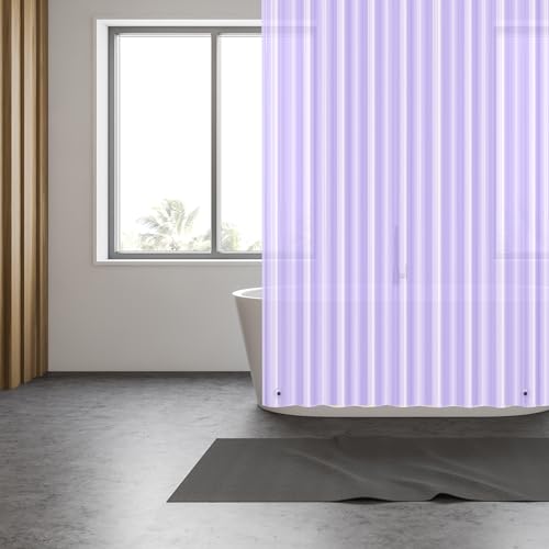EHZNZIE Purple Shower Curtain Liner 72x72, PEVA Waterproof Bath Curtain, No Chemical Smell, 3 Weighted Magnets, Durable with Rustproof Metal Grommets - color: Clear Purple, size: 72"W x 72"L (Pack of 1)