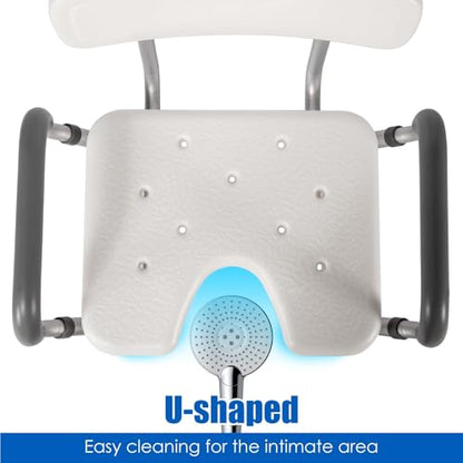 Shower Chair with Arms and Back, 330lbs Heavy Duty Bath Seat with U-Shaped Cutout, 21" Extra Wide Adjustable Shower Stool with 2 EVA Pads and Shower Head Holder, Tool-Free Assembly - color: Grey Pad-small