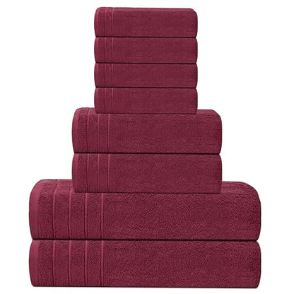 Tens Towels 8 Piece Towel Set, 2 XL Bath, 2 Hand, 4 Washcloth, Burgundy | 100% Cotton, Lighter Weight, Quicker to Dry, Super Absorbent, Perfect for Bathroom - color: Burgundy
