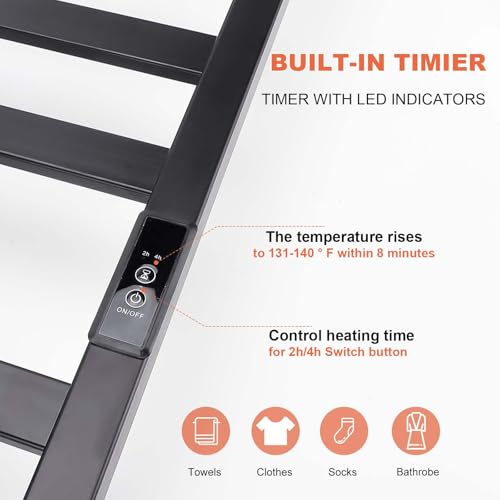 Towel Warmer Heated Towel Rack-Bar - Nopwer Bathroom Wall Mounted Electric Towel Drying Matte Black 10 Bar Plug-in - color: 10 Bar