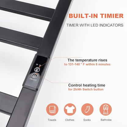 Towel Warmer Heated Towel Rack-Bar - Nopwer Bathroom Wall Mounted Electric Towel Drying Matte Black 10 Bar Plug-in - color: 10 Bar