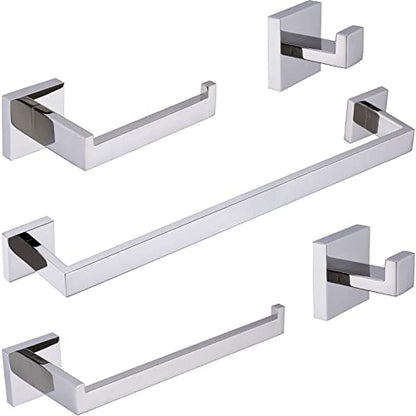 TRUSTMI Chrome 5-Piece Bathroom Hardware Set Wall Mount | SUS304 stainless steel, laser-welded seamless, 23.6" bar, 10.6" ring, 6.3" holder, 2 hooks, hardware included - color: Chrome