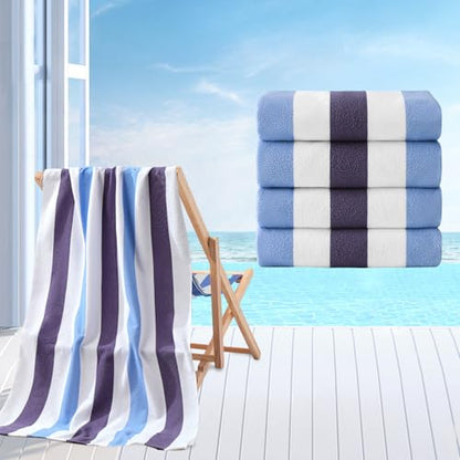 Beach Towel Set-4 Pack 30"x60" Sand Free Stripe Beach Towel for Pool,Bathroom,Soft Absorbent Quick Dry Lightweight Beach Bath Towel,Camping Blanket,Travel Towel,Beach Essentials for Adults,Plum/Blue - color: Plum/Blue
