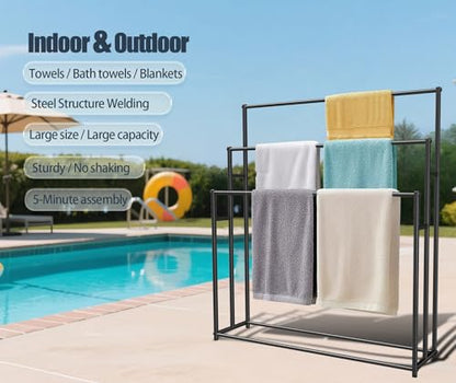 3 Tier Standing Towel Rack - Extra Wide Large Bathroom Towel Stand, Heavy-Duty Metal Towel Drying Rack for Poolside (Matte Black, 37.4” Wide) - color: Matte Black