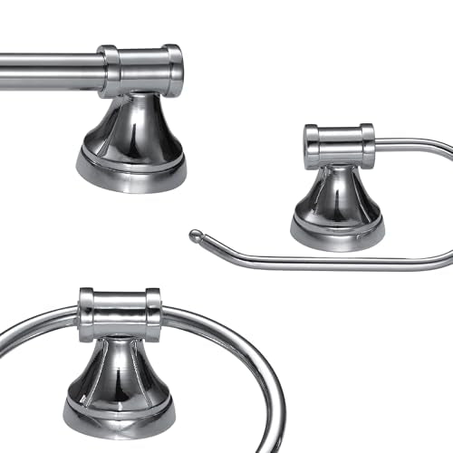 Globe Electric 51234 5-Piece All-in-One Bathroom Set, Chrome, 23" 3-Light Vanity Wall Light with Clear Glass Shades, Towel Bar and Ring, Robe Hook, Toilet Paper Holder, Beauty Room Accessories - color: Chrome, Parker