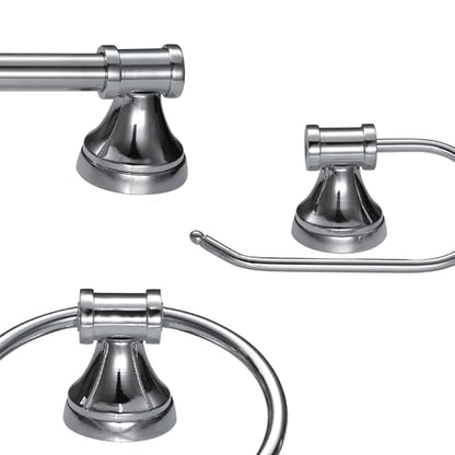 Globe Electric 51234 5-Piece All-in-One Bathroom Set, Chrome, 23" 3-Light Vanity Wall Light with Clear Glass Shades, Towel Bar and Ring, Robe Hook, Toilet Paper Holder, Beauty Room Accessories - color: Chrome, Parker