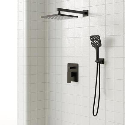 Gabrylly Shower System, 10" Shower Faucet Set with Handheld,Matte Black | Wall Mounted High Pressure Rain Shower Head with 3-Setting Handheld, Pressure Balance Shower Valve Kit Set for Bathroom - color: Black