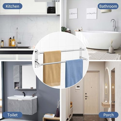 Stainless Steel Towel Bar, Adjustable Towel Racks for Bathroom | 28IN Adjustable Screw Mounting Towel Holder for Bathroom Wall, Tape Hook Bathroom Towel Rack,Towel Bar for Bathroom Wall - color: Natural Quality