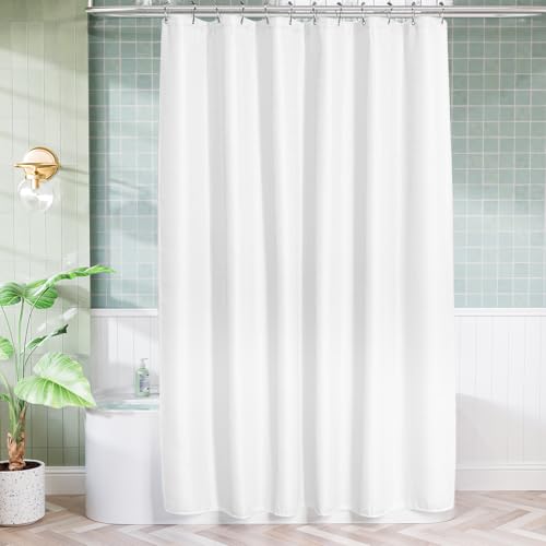 AmazerBath Extra Long Shower Curtain 90 Inches Long, White Shower Curtain Extra Tall 72x90 Inches, Fabric Shower Curtains for Bathroom, Heavy Duty 240G Waffle Textured, Rustproof Metal Grommets - color: White, size: 72"W x 90"L (Pack of 1)