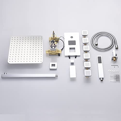 Cascada Digital 12” Wall Mounted Shower System with Single Handle & LCD Display, 3 Functions (Rainfall, Body jets & Handheld) (Antique Brass) - color: Antique Brass