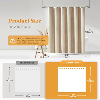 84x72 Wide Linen Textured Waterproof Cloth Shower Curtain, Beige/Cream | Wide Size, 230GSM Polyester, Heavy Duty Fabric, Weighted Hem, 14 Plastic Hooks, Modern Luxury Hotel Style, Machine Washable - color: A - Cream, size: 84"W x 72"L (Pack of 1)