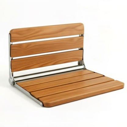 Foldable Shower Seat Wall Mounted 16 in Wide, Teak Bench for Small Shower | Foldable Design, Shower Use - size: 16INCH