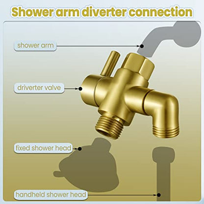 Metal Shower Diverter Valve, YDmeet 3 Way Shower Head Diverter for Handheld Showerhead and Fixed Rainfall Shower Head, Universal G1/2 Bathroom Shower System Replacement Part, Brushed Gold - color: Brushed Gold