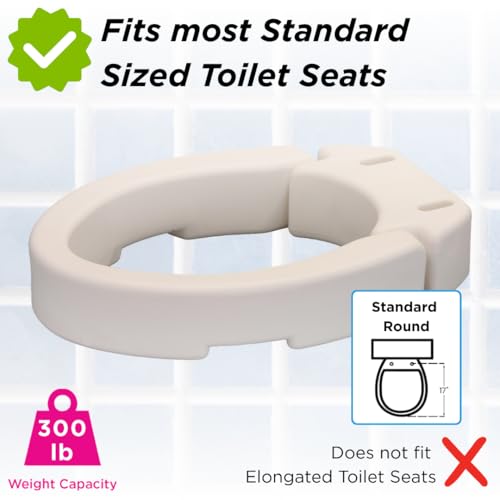 NOVA Medical Products Hinged Toilet Seat Riser, Lift Up and Down Raised Toilet Seat (For Under Seat), For Standard Seat, White, 1 Count (Pack of 1) - style: Standard Hinged