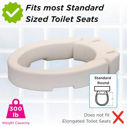 NOVA Medical Products Hinged Toilet Seat Riser, Lift Up and Down Raised Toilet Seat (For Under Seat), For Standard Seat, White, 1 Count (Pack of 1) - style: Standard Hinged