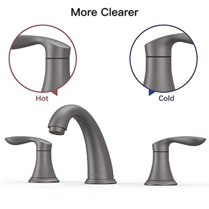 Bathroom Sink Faucet, Faucet for Bathroom Sink, Widespread Gun Grey Bathroom Faucet 3 Hole with Plastic Pop-Up Drain and cUPC Lead-Free Hose - (Gun Grey 2 Packs) - color: Gun Grey, size: 8 inch 2 packs