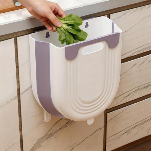 Collapsible Waste Bin for Kitchen, Kitchen Trash Can, Wall Mounted Waste Bin for Kitchen & Bathroom, Purple - color: Purple