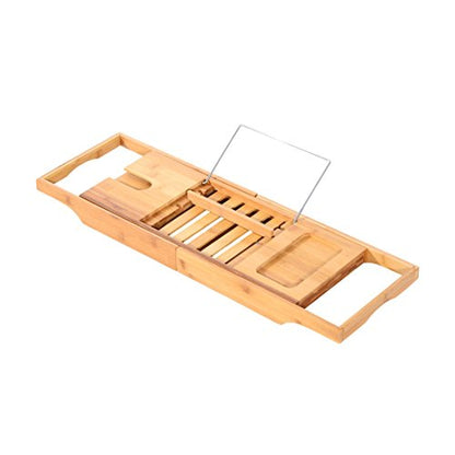 Bathtub Rack Bamboo Shelf Shower Tub Book Reading Tray Holder Stand Expandable